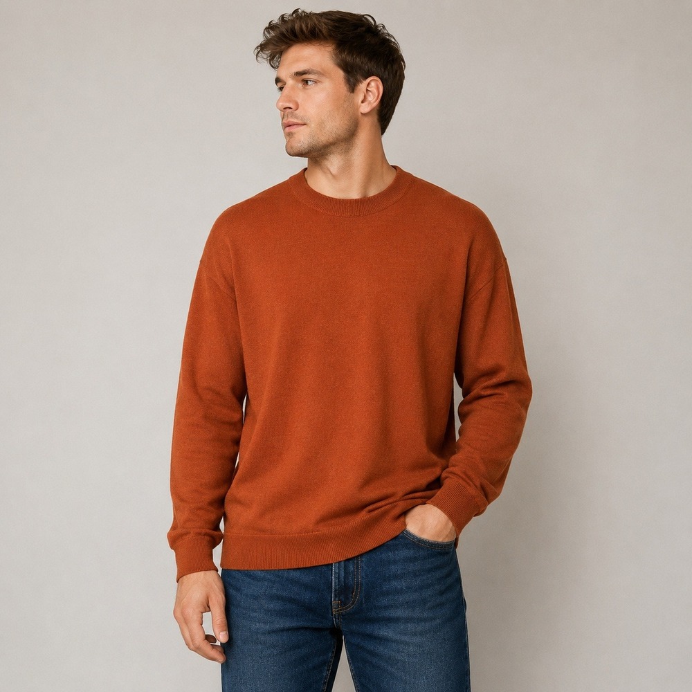 Pronto Uomo Mens 2XLT Extra Fine Merino Wool Mock Neck Sweater Burnt Orange
